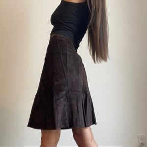 Ellie Tahari brown genuine suede knee-length skirt